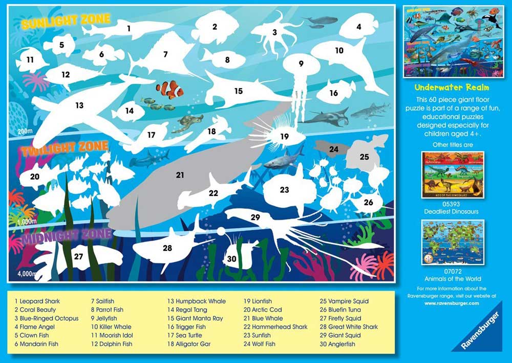 Ravensburger puzzle 60 delova - Podvodne životinje 07347 - detalj