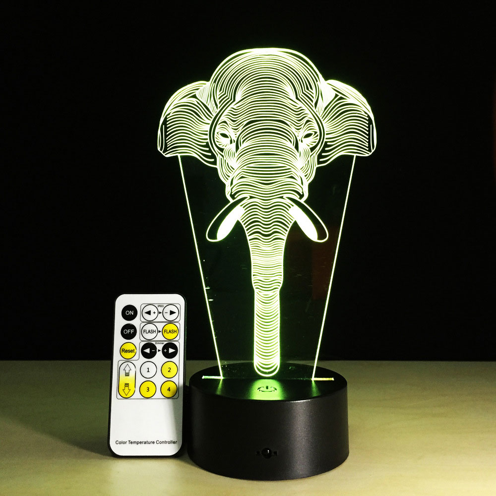 3D LED Lampa u 8 boja Black Cut Elephant Multicolor - detalj