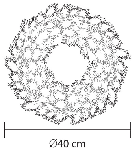 Novogodišnji venčić sa LED sijalicama 40cm - detalj