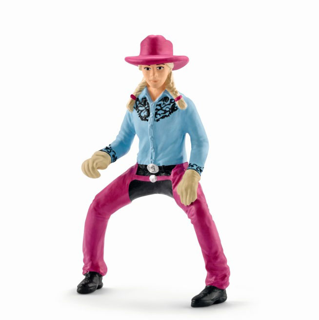 Schleich Figure Domaće životinje - Rodeo - Kaubojka na konju u trci oko burića 41417 - detalj