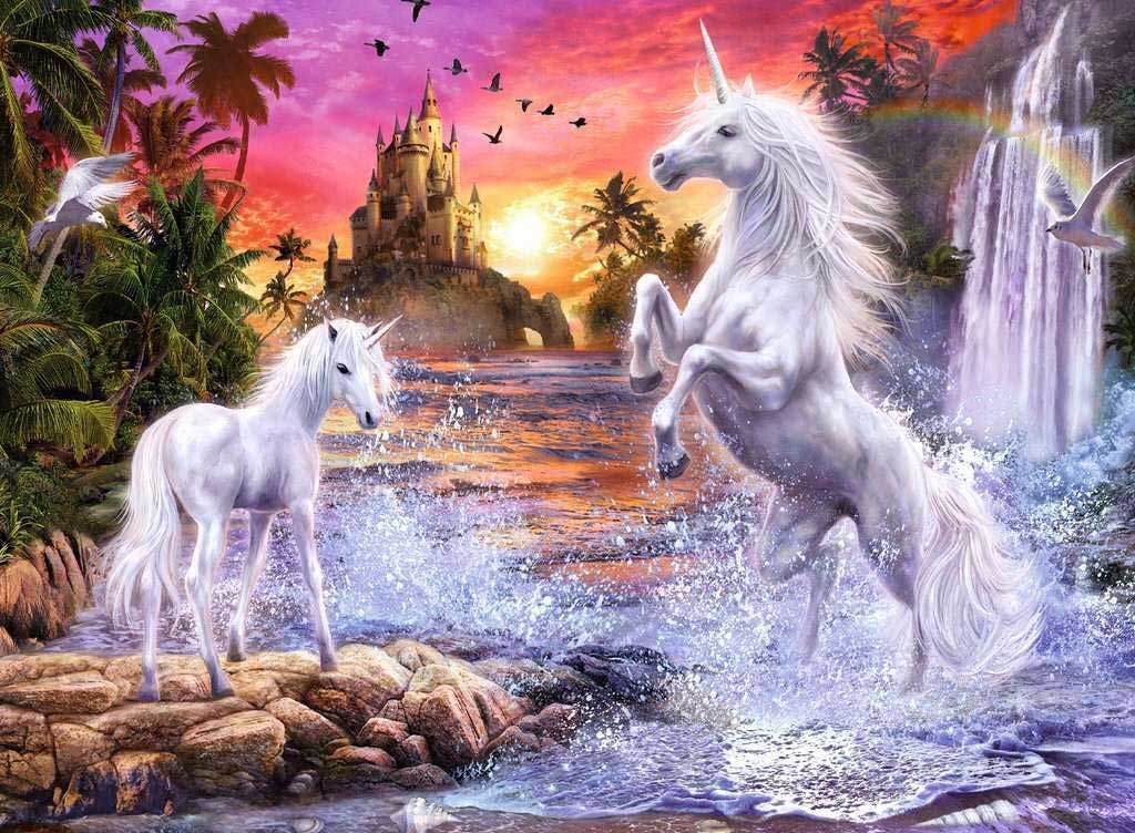 Ravensburger puzzle STAR Line - Glow-in-the-Dark Effect - Unicorns At the River 500 delova - detalj