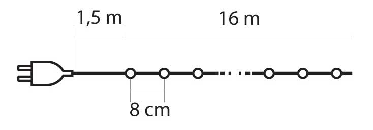 Svetleće loptice za jelku višebojne 200LED 16 metara - detalj