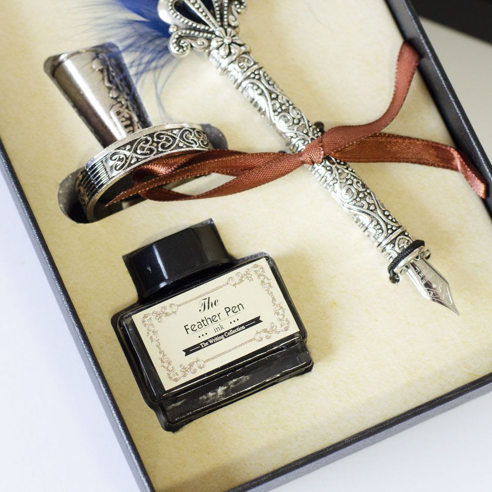 Set za kaligrafiju i pisanje Plavo Zlatno Pero - detalj