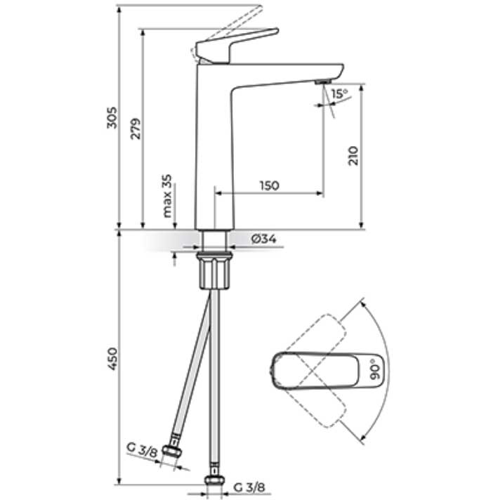 Rosan Baterija za lavabo Visoka 130109 - detalj