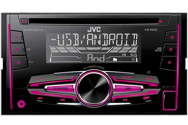 JVC KW-R520 2DIN auto radio USB CD plejer - detalj