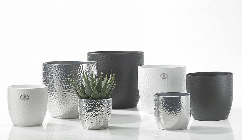 Soendgen keramička saksija Boston 24cm srebrna - detalj