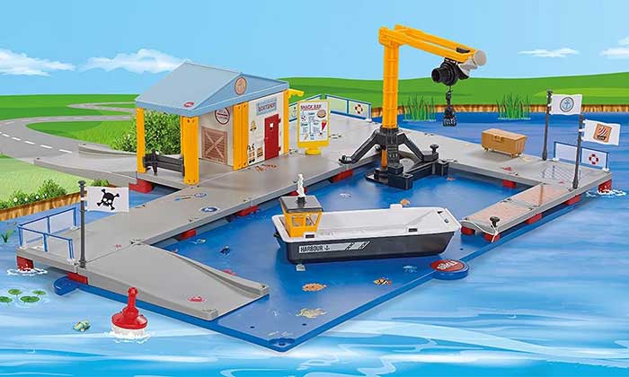 SIKU Igračka Pristanište sa brodom baržom 5512 - detalj