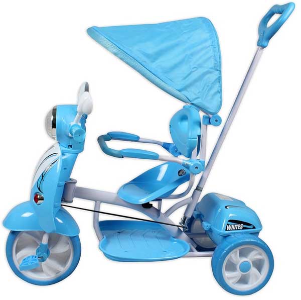 Dečiji tricikl sa tendom u obliku Vespe 410 plavi - detalj