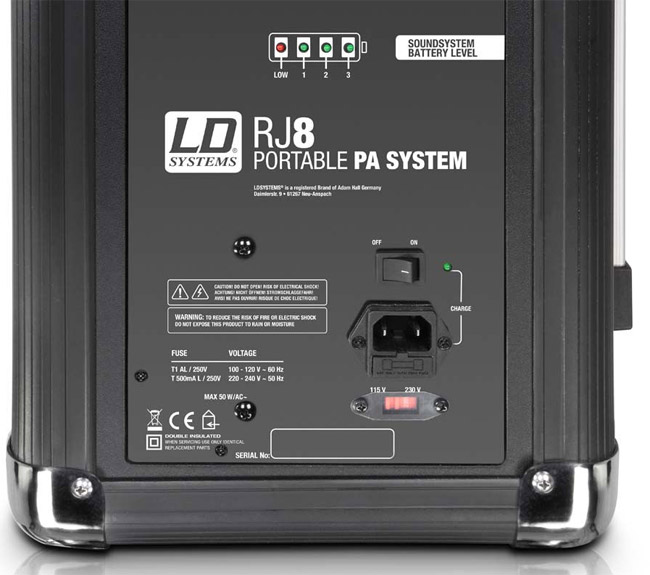LD Systems Roadjack 8 portabl aktivni razglasni sistem sa punjivom baterijom i ugrađenom miksetom - detalj