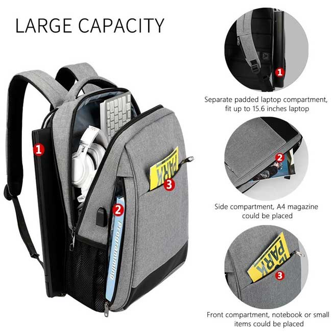 Ranac za laptop sa zaštitom od krađe Tigernu T-B3516 Grey - detalj