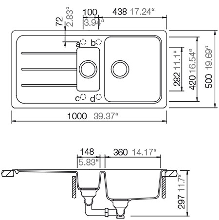 Granitna sudopera Formhaus D-150L crna - detalj