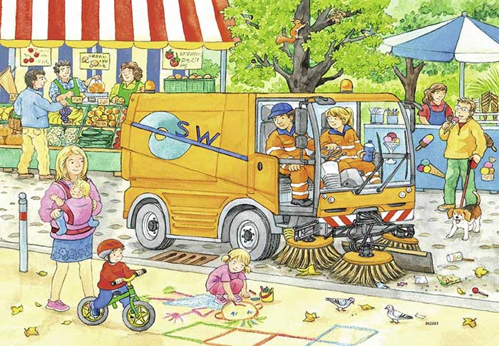 Ravensburger Puzzle 2x12 Čistači ulica 07617 - detalj