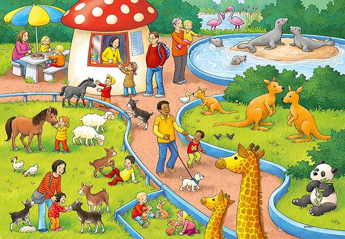 Ravensburger Puzzle 2x24 Jedan dan u zoološkom vrtu 07813 - detalj