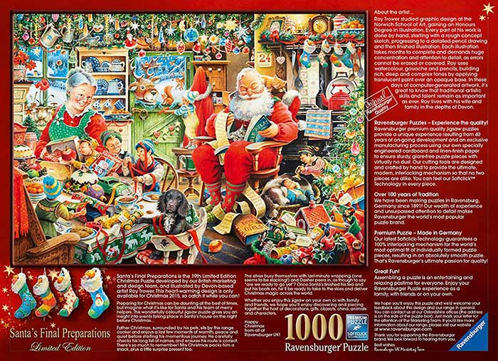 Puzzle 1000 delova - Deda Mrazove poslednje pripreme - Ravensburger 19558 - detalj