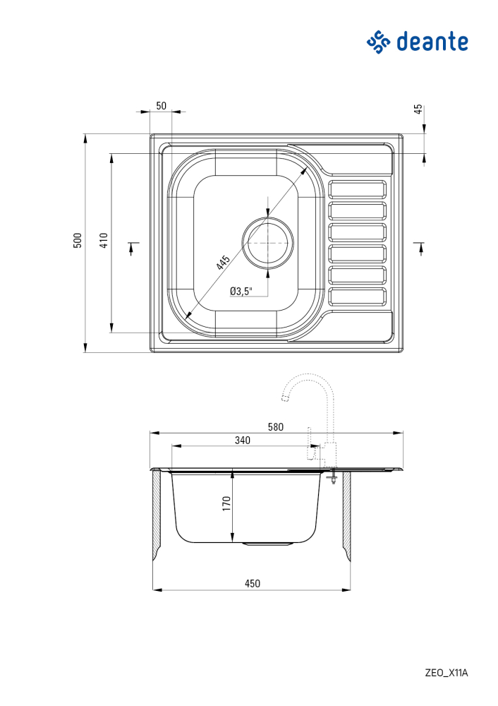 Inox sudopera Deante Soul 58/IX/0 ZEO 011A - detalj