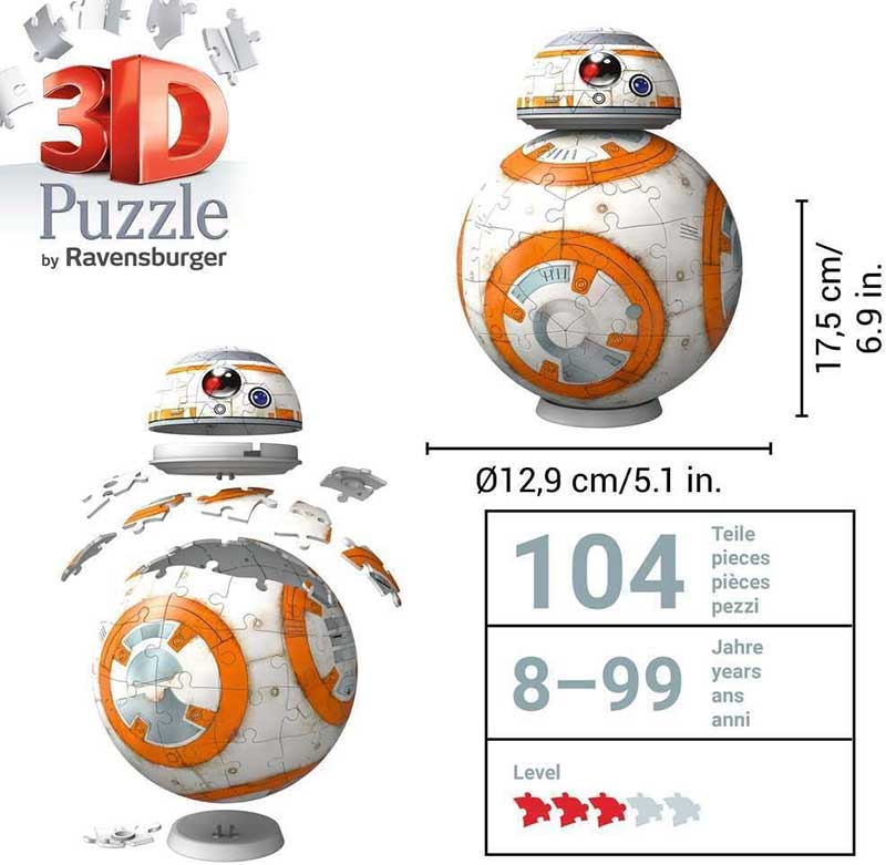 Star Wars 3D puzzle Astro-Mech Droid BB-8 104 dela Ravensburger 11578 - detalj