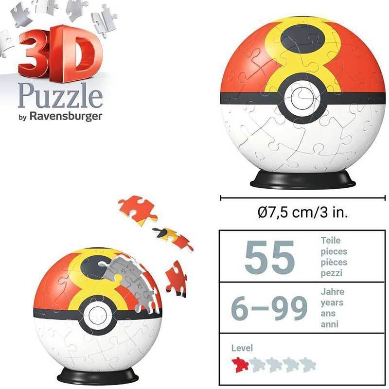 3D Puzzle slagalica Poke lopta Repeat Pokemon 54 dela Ravensburger 11628 - detalj
