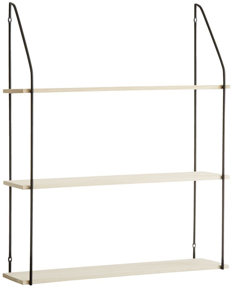 3 Viseće Zidne Polica - Komplet - Metal Drvo - Crna Natur - detalj