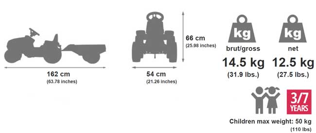 Kubota Dečiji traktor na pedale sa prikolicom Falk Toys 2060AB - detalj