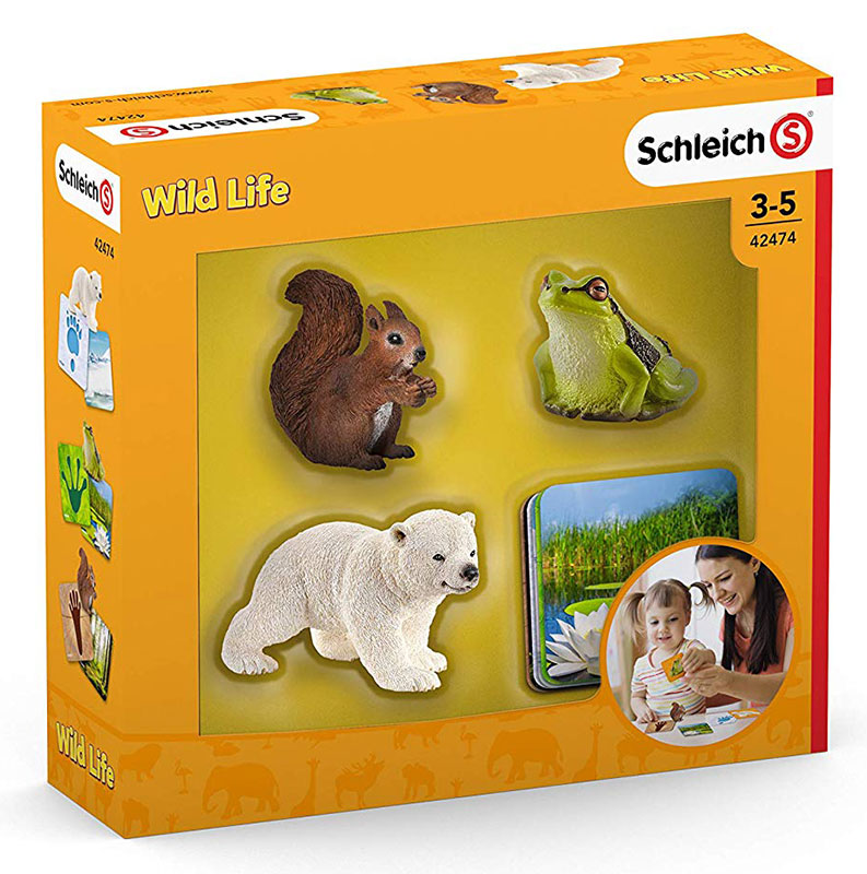 Schleich Figure Divlje životinje - Polarni medvedić veverica i zelena žaba + karte 42474 - detalj