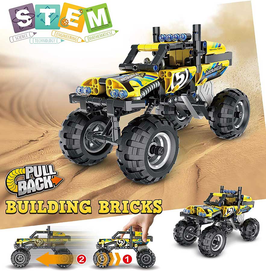 Mechanical Master 3D Quad No.5804 - Educational STEM Pull Back Building Blocks Car Toy - SASTAVLJIVI KVAD žuti 59132 - detalj