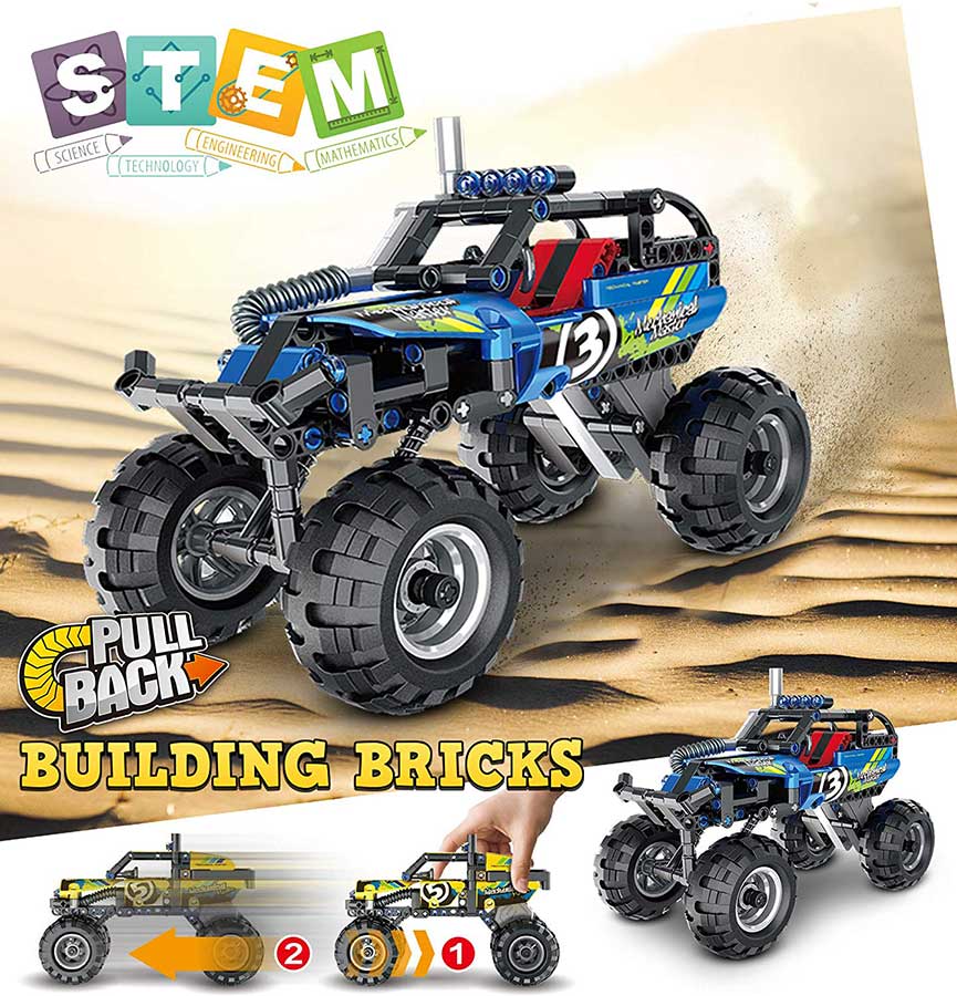 Mechanical Master 3D Quad No.5803 - Educational STEM Pull Back Building Blocks Car Toy - SASTAVLJIVI KVAD plavi 59131 - detalj