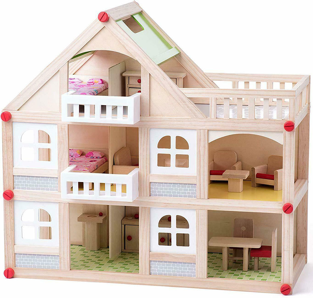 Drvena kućica na sprat, sa lutkama i nameštajem Woodyland - detalj