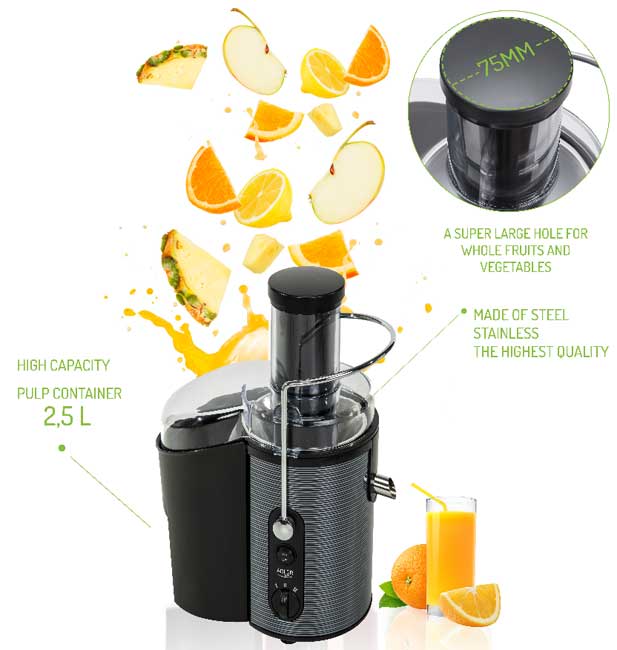 Sokovnik sa širokim otvorom za ubacivanje voća Adler AD 4125 - detalj