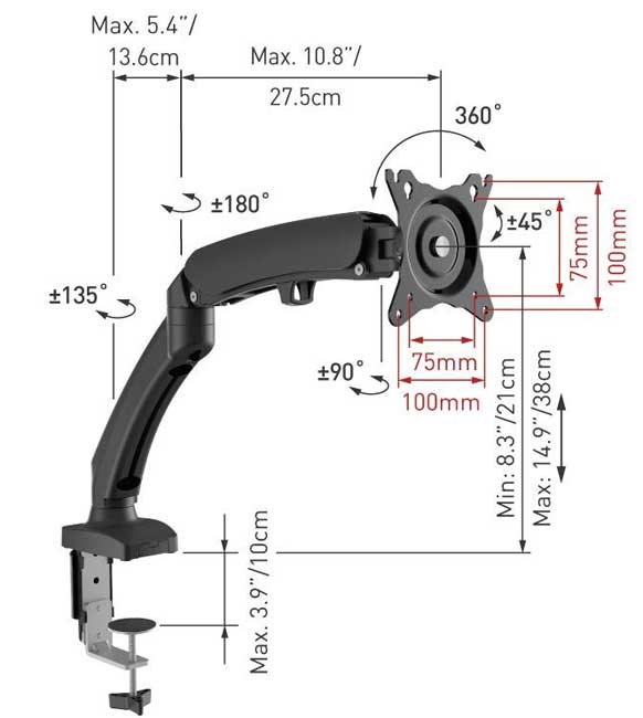 Stoni zglobni nosač za monitor dijagonale do 29 inča Barkan M121P.B - detalj