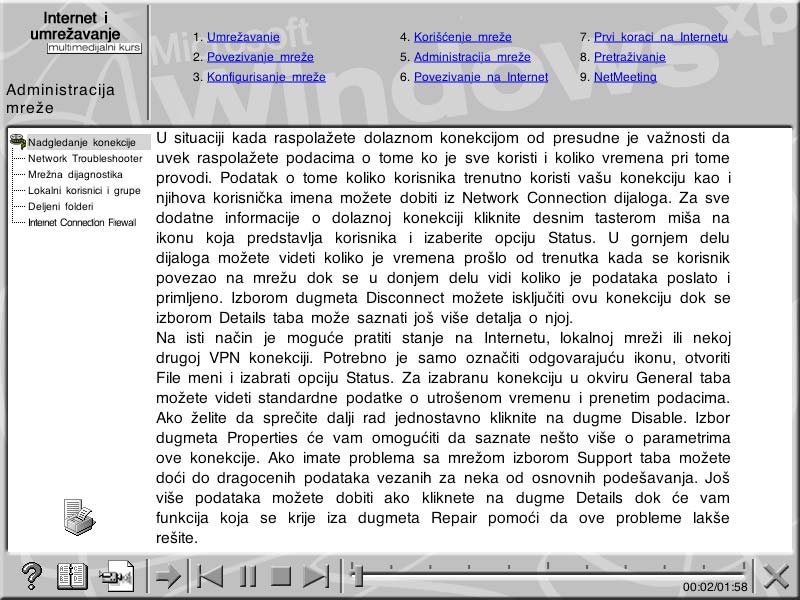 Multimedijalni kurs - WindowsXP - umrežavanje - detalj