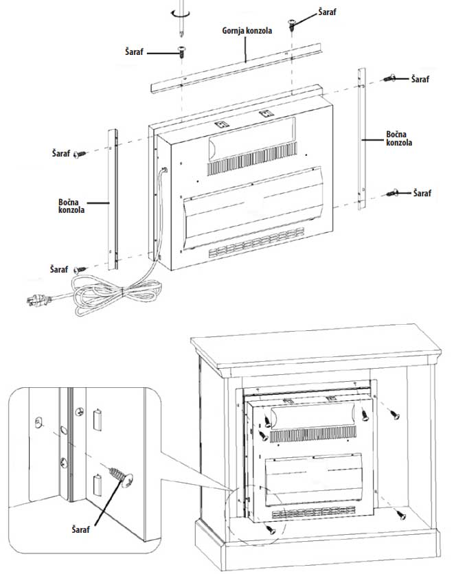Električni ugradni kamin 1500W Prosto EK23U - detalj