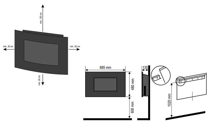 Električni zidni kamin 2000W FKK17 - detalj