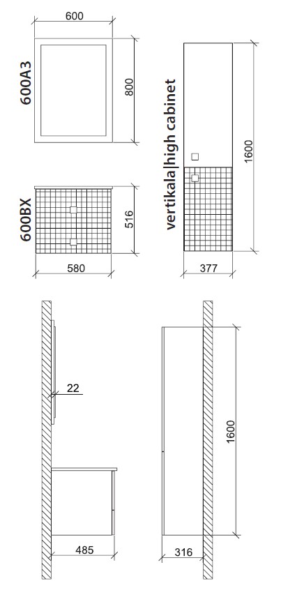 Roper ormarić sa lavaboom Lena 600BX - detalj
