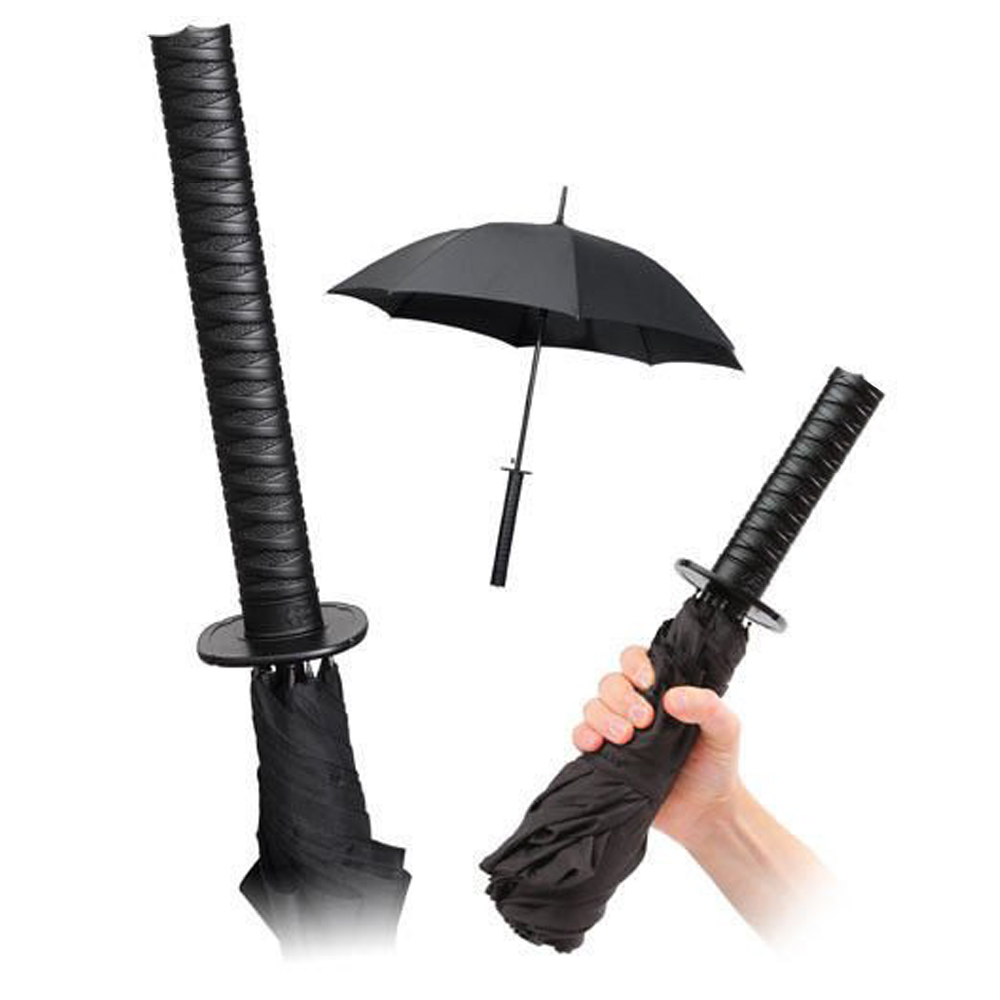 Samurajski sklopivi crni kišobran - pogled 4