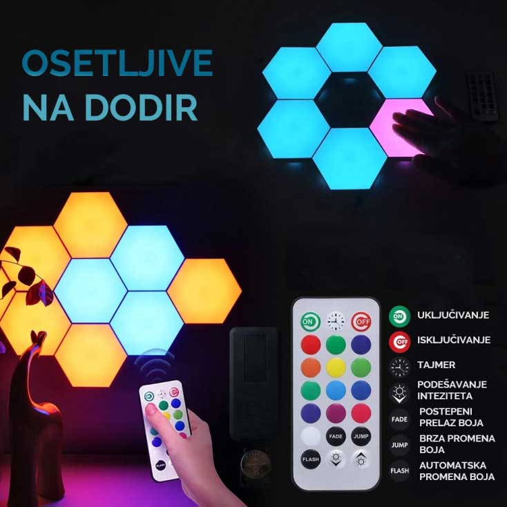 Modularna Heksagon LED RGB Lampa Sa Kontrolama Na Dodir I Daljinskim Upravljačem PLF017A - pogled 4