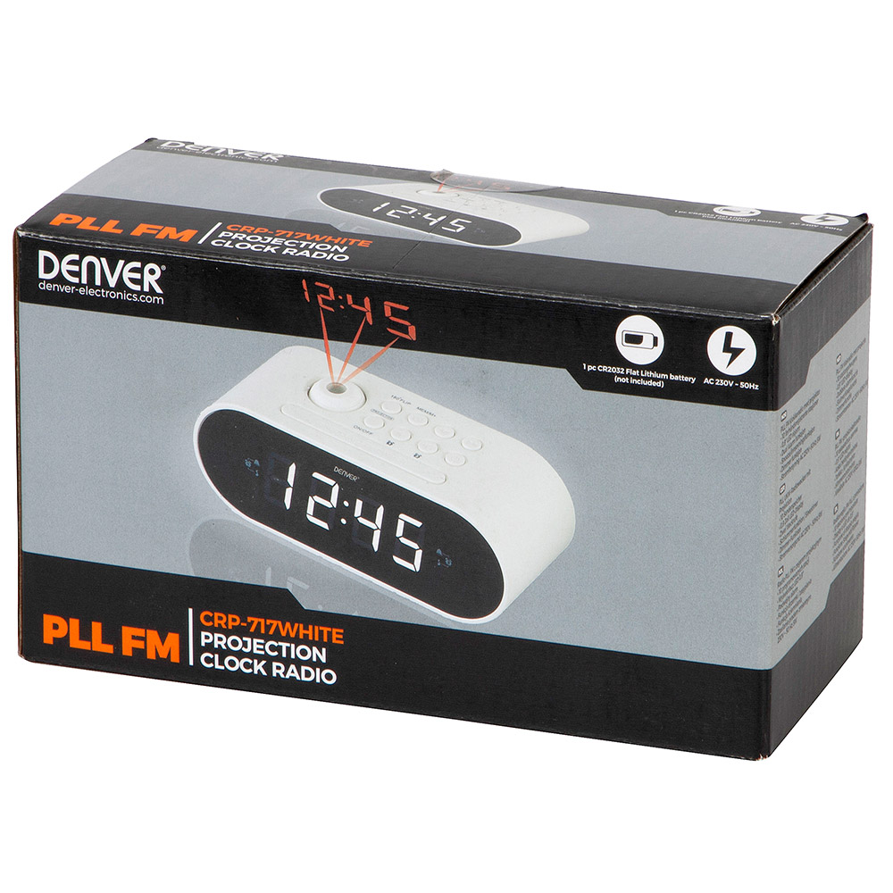 FM radio alarm sa projektorom vremena Denver CRP-717 beli - pogled 4