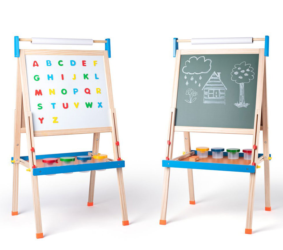 WOODY Podesiva dvostrana tabla za pisanje i crtanje sa dodacima i priborom 90108 - pogled 4