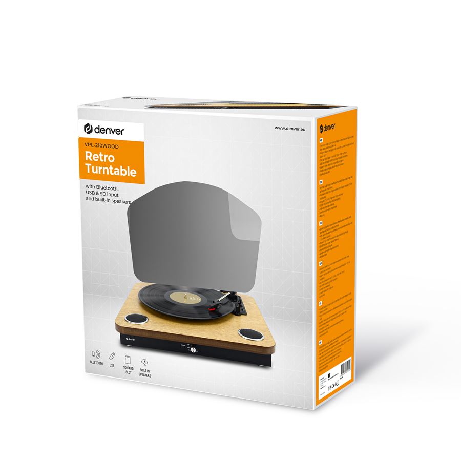 Retro Bluetooth gramofon za reprodukciju MP3 i snimanje Denver VPL-210WOOD - pogled 4