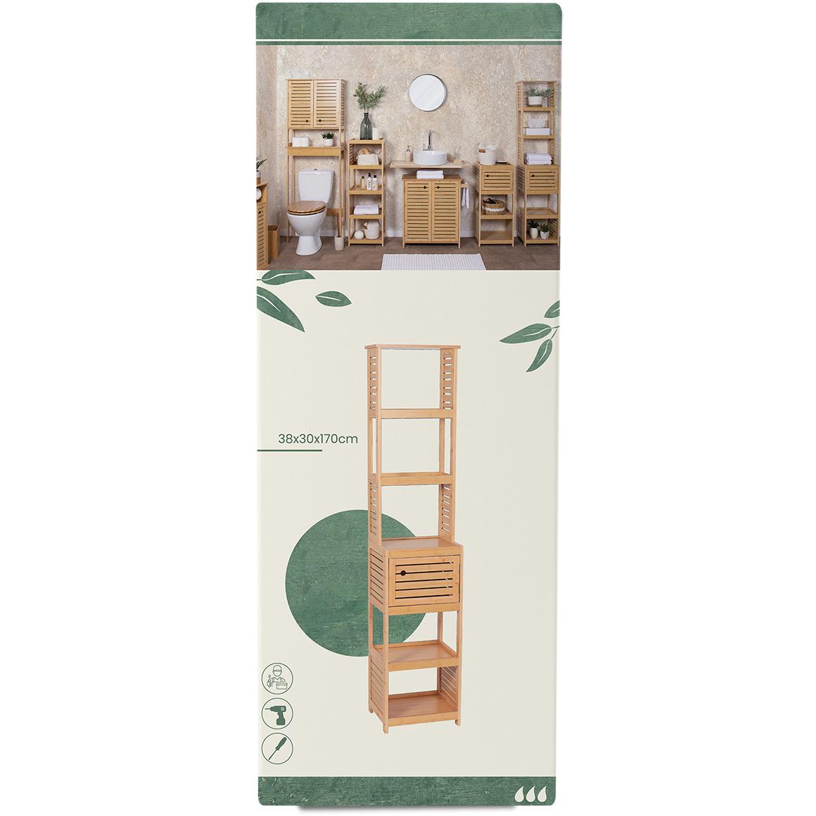 Stubni Kupatilski Ormarić 1 Vrata i 5 Polica Trinidad 38,5x30x170cm Mdf Bamboo - pogled 4