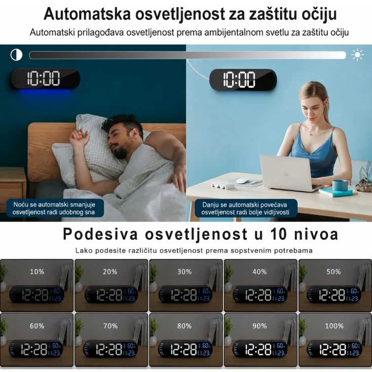 Digitalni zidni LED sat sa daljinskim upravljačem 11938GR - pogled 4