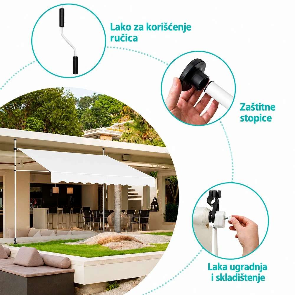 Beife Balkonska Tenda sa Teleskopskim Nosačima 350 x 120 cm Montelux Easy - Bez Bušenja - pogled 4