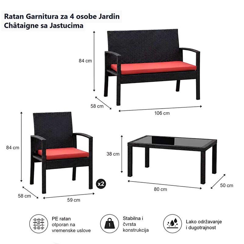 Ratan Garnitura za 4 osobe Jardin Châtaigne sa Jastucima - pogled 4