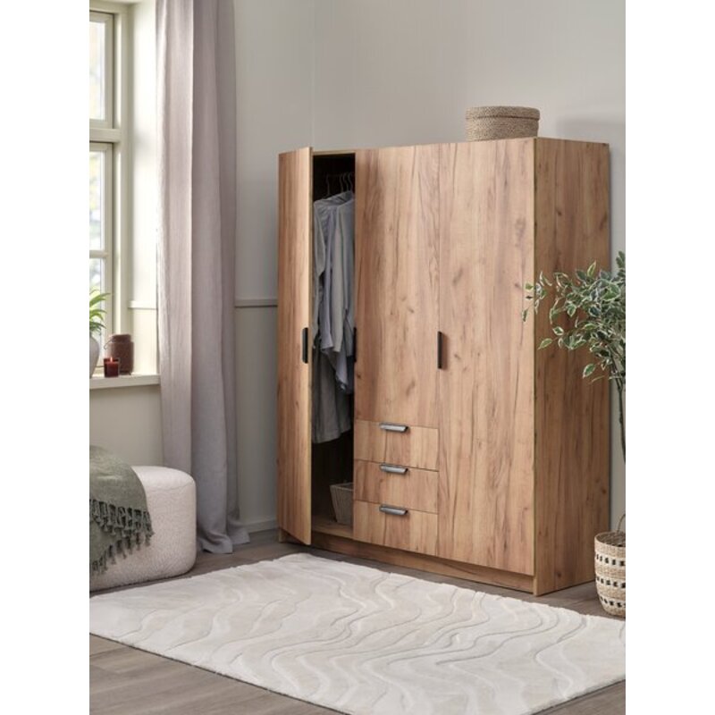 Ormar JENSLEV 144x176 3 vrata 3 fioke, natur hrast - pogled 4
