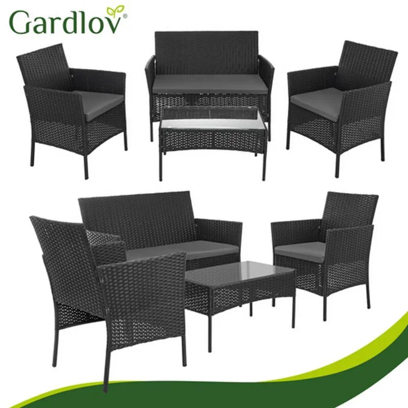 Gardlov Baštenski Set od Ratana - Klupa, Sto i Dve Fotelje, Crna - pogled 4