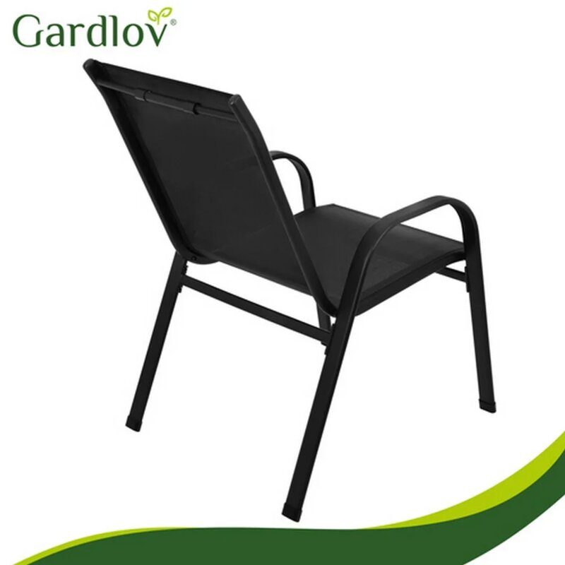 Gardlov Baštenski Set - Sto i Stolice sa Staklenom Pločom, Crni - pogled 4