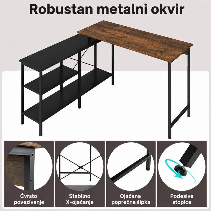 Nuvora Ugaoni Kancelarijski Sto sa Policama, Rustik Braon - pogled 4