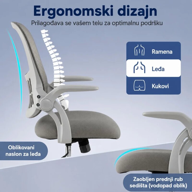 Nuvora Kancelarijska Stolica sa Mrežastim Naslonom, Siva - pogled 4