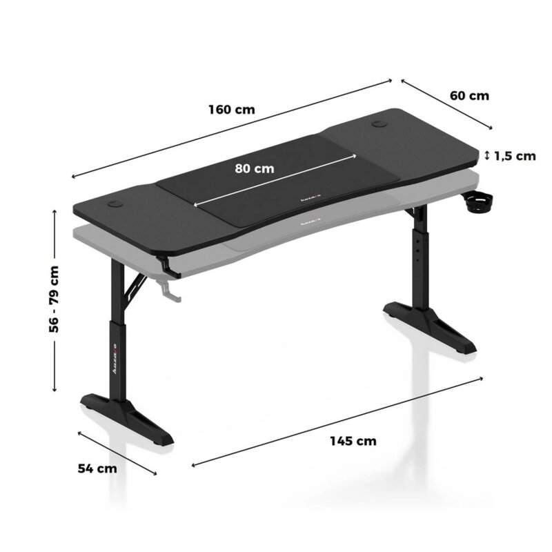 Huzaro Hero 4.6 Crni Podesivi Gaming Sto 160x60cm - pogled 4