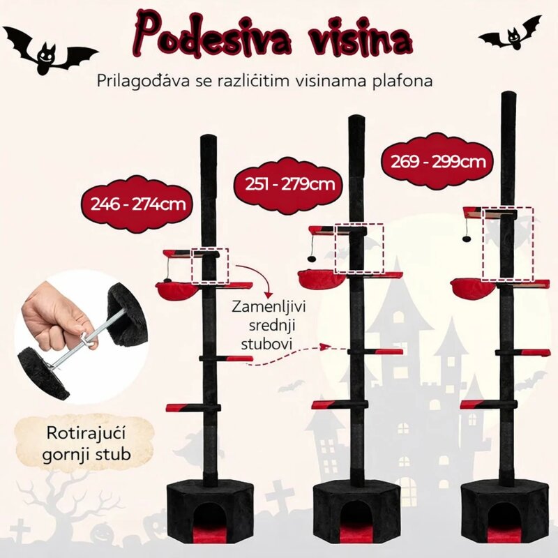 Grebalica i Penjalica za Mačke do Plafona 300cm - Halloween Crna - pogled 4