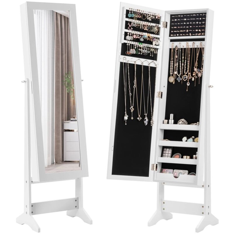 Samostojeći ormar sa ogledalom za nakit 144cm, Beli - pogled 4